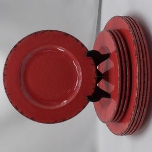 Dark Coral Red Rustic Melamine Dinner and Salad Plate Set- set for 4